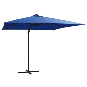 Umbrelă suspendată cu LED și stâlp oțel, azuriu, 250 x 250 cm