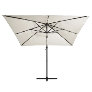 Umbrelă suspendată cu LED, stâlp din oțel, nisipiu, 250x250 cm - Img 8