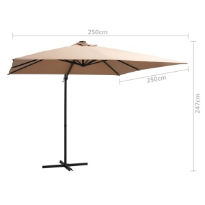 Umbrelă suspendată cu LED, stâlp oțel, gri taupe, 250x250 cm - Img 9