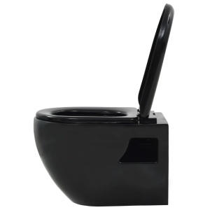 Vas toaletă suspendat cu rezervor incastrat, negru, ceramică - Img 5