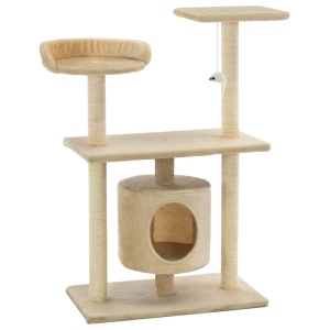 Ansamblu pentru pisici cu stâlpi din funie de sisal, 95 cm Bej - Img 2