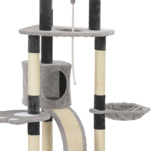 Ansamblu pentru pisici cu stâlpi din funie de sisal, gri, 145cm - Img 4