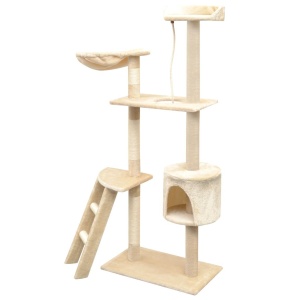 Ansamblu pentru pisici, stâlpi cu funie de sisal, 150 cm, bej - Img 2