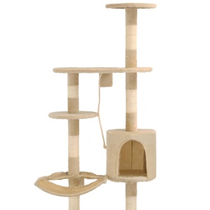 Ansamblu pisici, stâlpi sisal, montare perete, 194 cm, bej - Img 5
