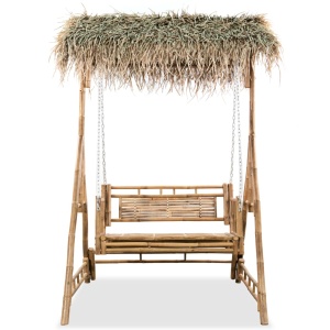 Balansoar cu 2 locuri, cu frunze de palmier, 202 cm, bambus - Img 2