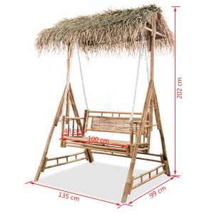 Balansoar cu 2 locuri, cu frunze de palmier, 202 cm, bambus - Img 5