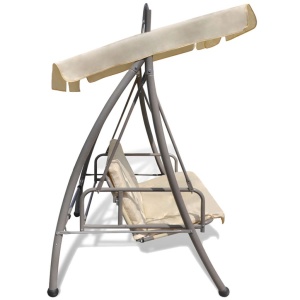 Balansoar de exterior extensibil cu copertină, alb nisipiu - Img 3