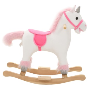 Balansoar unicorn de pluș, 65 x 32 x 58 cm, alb și roz - Img 2
