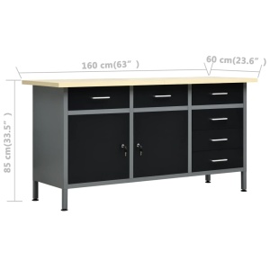Banc de lucru, negru, 160 x 60 x 85 cm, oțel - Img 9