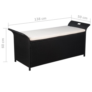 Bancă de depozitare cu pernă, negru, 138 cm, poliratan - Img 5