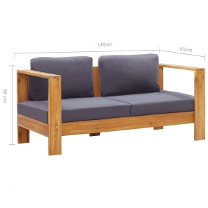 Bancă de grădină cu perne, gri, 140 cm, lemn masiv de acacia - Img 6