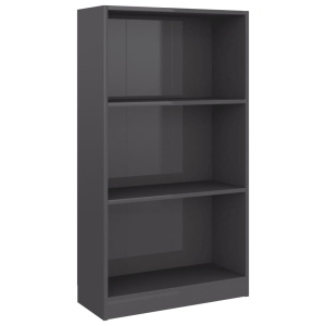 Bibliotecă cu 3 rafturi, gri extralucios, 60 x 24 x 108 cm, PAL - Img 2