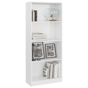Bibliotecă cu 4 rafturi, alb extralucios, 60 x 24 x 142 cm, PAL - Img 3