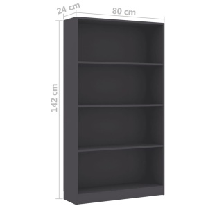 Bibliotecă cu 4 rafturi, gri, 80 x 24 x 142 cm, PAL - Img 5