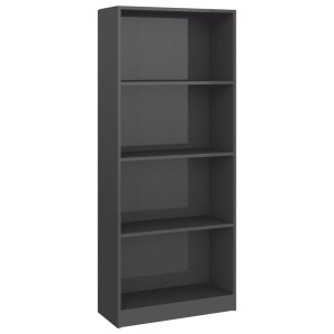 Bibliotecă cu 4 rafturi, gri extralucios, 60 x 24 x 142 cm, PAL - Img 2