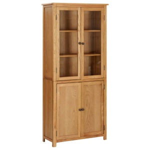 Bibliotecă cu 4 uși, 90x35x200 cm, lemn masiv stejar &amp; sticlă