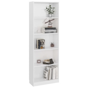 Bibliotecă cu 5 rafturi, alb extralucios, 60 x 24 x 175 cm, PAL - Img 3