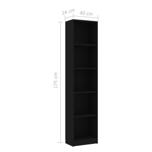 Bibliotecă cu 5 rafturi, negru, 40 x 24 x 175 cm, PAL - Img 5