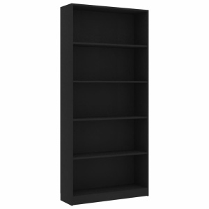 Bibliotecă cu 5 rafturi, negru, 80 x 24 x 175 cm, PAL - Img 2