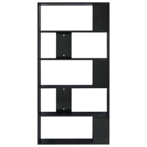 Bibliotecă/Separator cameră, negru lucios, 80x24x159 cm, PAL - Img 8