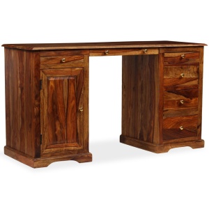 Birou scris cu postament, lemn masiv de sheesham 140x50x76 cm - Img 10