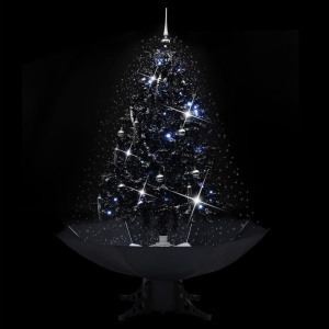 Brad de Crăciun cu ninsoare și bază umbrelă, negru, 140 cm, PVC - Img 3