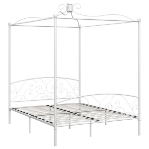 Cadru de pat cu baldachin, alb, 180 x 200 cm, metal - Img 2