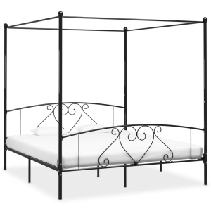 Cadru de pat cu baldachin, negru, 200 x 200 cm, metal