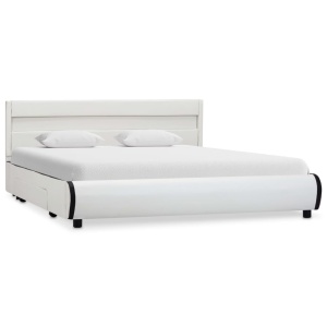 Cadru de pat cu LED, alb, 140 x 200 cm, piele ecologică - Img 2