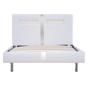 Cadru de pat cu LED, alb, 90 x 200 cm, piele artificială - Img 4