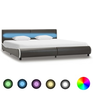Cadru de pat cu LED, antracit, 180 x 200 cm, piele ecologică