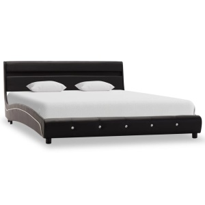 Cadru de pat cu LED, negru, 140 x 200 cm, piele ecologică - Img 2