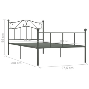 Cadru de pat, gri, 90 x 200 cm, metal - Img 5