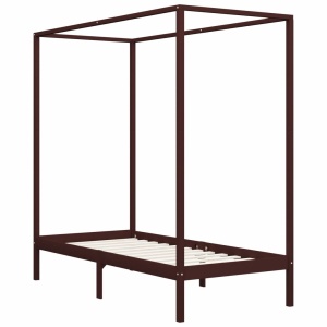 Cadru pat cu baldachin, maro inchis, 90x200cm, lemn masiv pin - Img 2