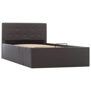 Cadru pat hidraulic cu ladă gri 90x200 cm, piele ecologică - Img 3