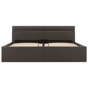 Cadru pat hidraulic cu ladă LED gri 180x200 cm piele ecologică - Img 8