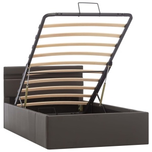 Cadru pat hidraulic cu ladă LED gri 90x200 cm piele ecologică - Img 3