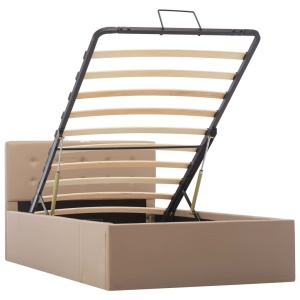 Cadru pat hidraulic ladă cappuccino 100x200cm piele ecologică - Img 2