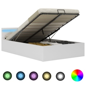 Cadru pat hidraulic ladă cu LED alb 140x200 cm piele ecologică