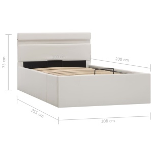 Cadru pat hidraulic ladă și LED alb 100x200 cm piele ecologică - Img 11