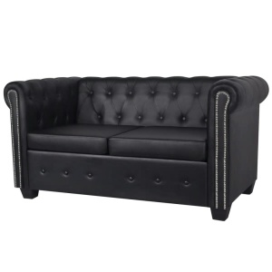 Canapea Chesterfield cu 2 și 3 locuri, piele artificială, negru - Img 6
