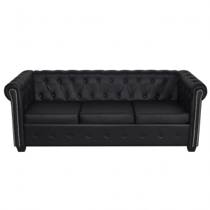 Canapea Chesterfield cu 3 locuri, piele artificială, negru - Img 4