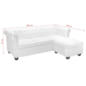 Canapea Chesterfield in formă de L Piele artificială Alb - Img 6