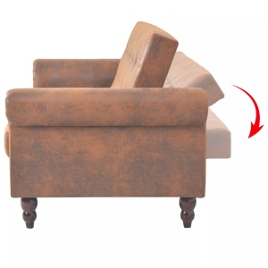 Canapea extensibilă cu brațe, velur artificial, maro - Img 4