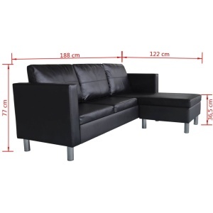 Canapea modulară cu 3 locuri, piele artificială, negru - Img 9