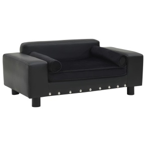 Canapea pentru câini, negru, 81x43x31cm, pluș & piele ecologică - Img 2