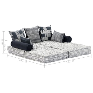Canapea puf modulară cu 2 locuri, gri deschis, material textil - Img 11