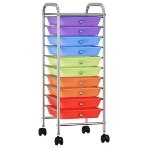 Cărucior de depozitare mobil cu 10 sertare, multicolor, plastic - Img 4