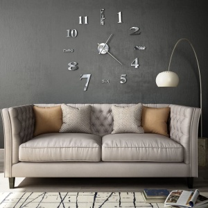Ceas de perete 3D, argintiu, 100 cm, XXL, design modern - Img 2