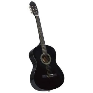 Chitară clasică incepători, negru, 4/4 39", lemn de tei